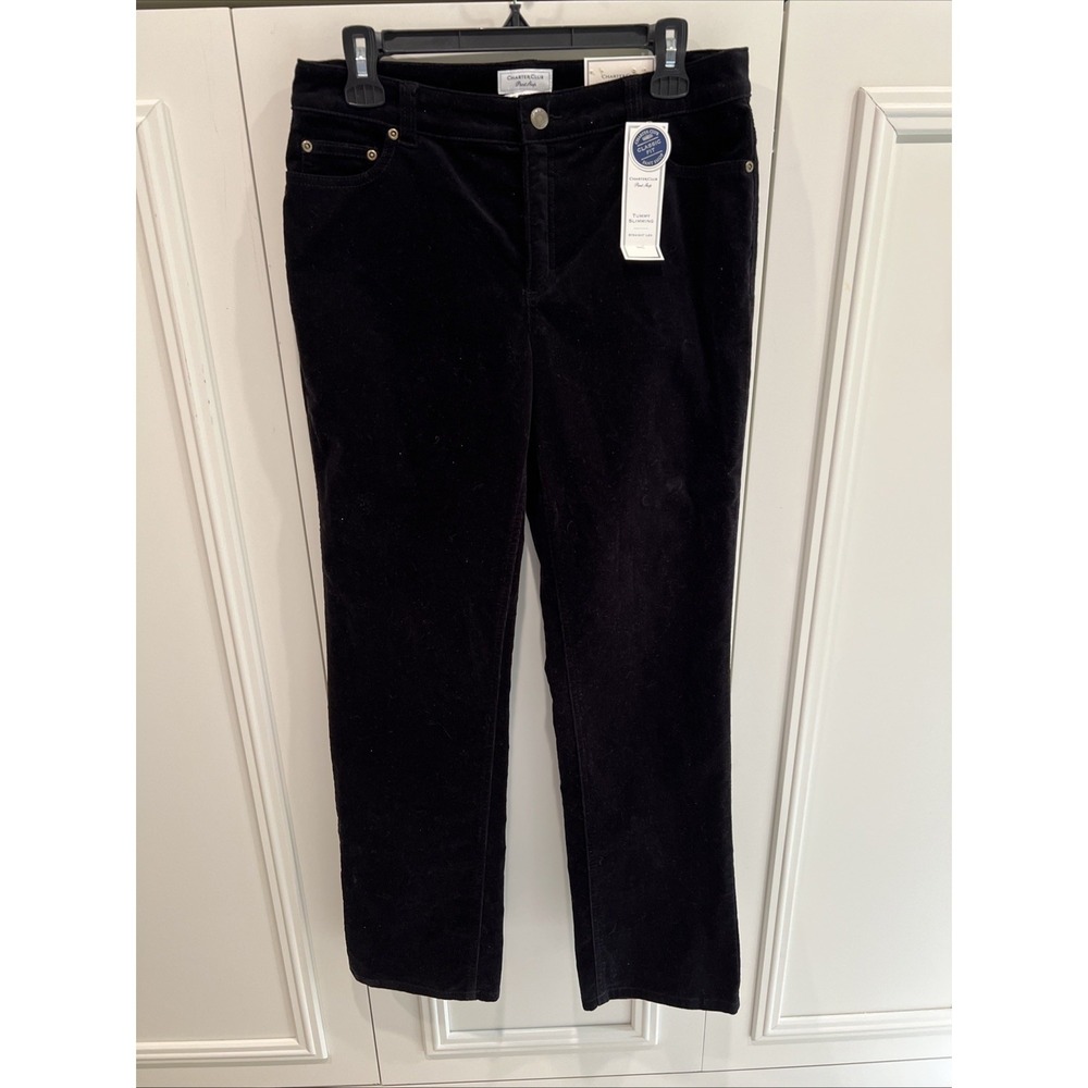 Charter Club Black Corduroy Velvet Pants Size 8 Classic Fit Tummy Slimming‎ New